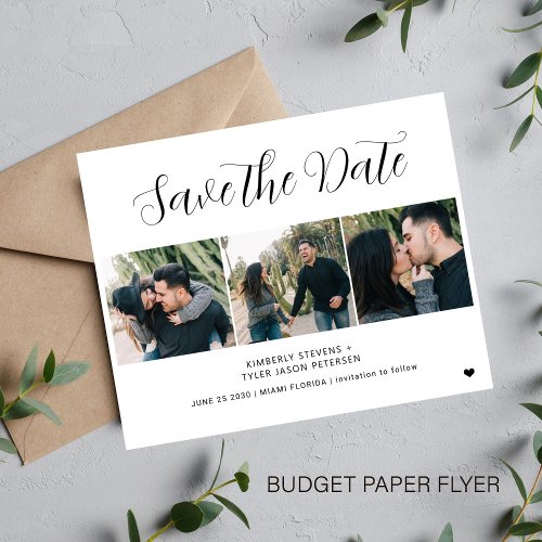 Budget modern 3 photo collage wedding save date flyer
