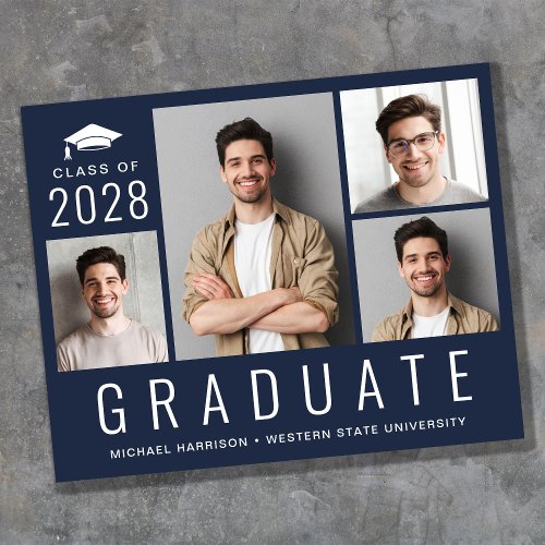 Budget Modern 4 Photo Blue Graduation Announcement