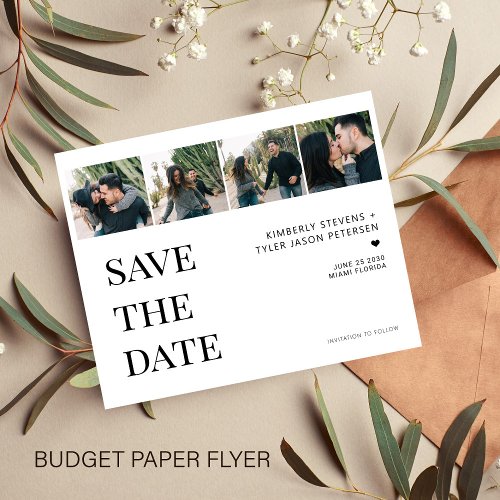 Budget modern 4 photo collage wedding save date flyer