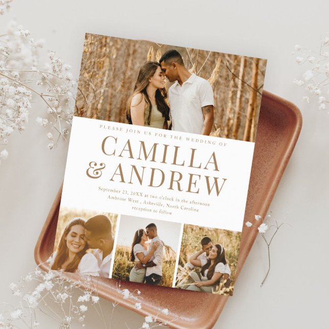  Budget Modern 4 Photo Elegant Wedding Invitation (Modern Typography Budget Photo Wedding Invitations.)