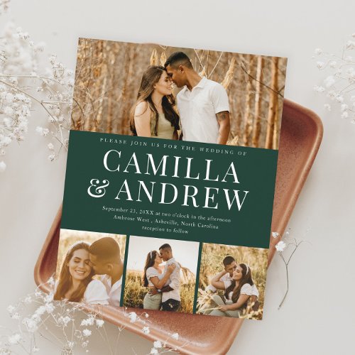  Budget Modern 4 Photo Elegant Wedding Invitation