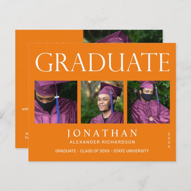 Budget Modern 4 Photo Graduation Announcement -O (Front/Back)