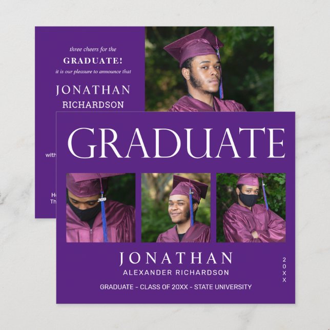 Budget Modern 4 Photo Graduation Announcement -P (Front/Back)