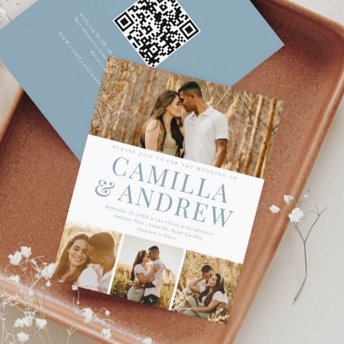  Budget Modern 4 Photo QR Code Wedding Invitation