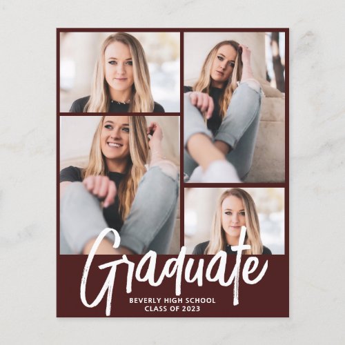 Budget Modern 4 Photo Script Graduation  Burgundy