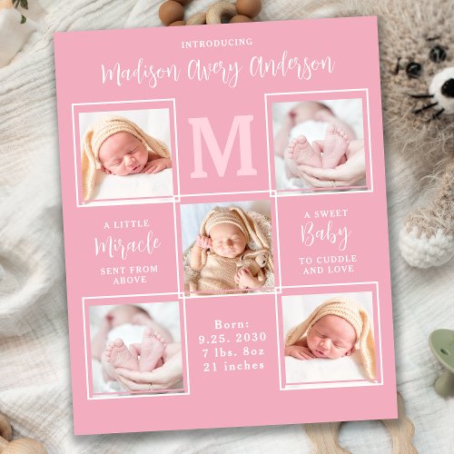 Budget Modern 5 Photo Collage Baby Girl Thank You