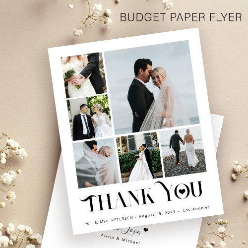 Budget modern 6 photo collage wedding thank you flyer