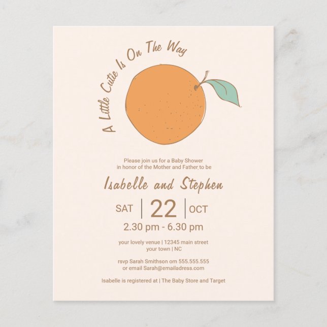 Budget Modern A Little Cutie Orange Baby Shower  (Front)