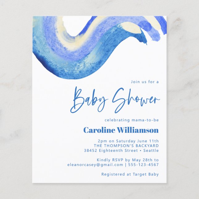 Budget Modern Abstract Art Blue Baby Shower (Front)