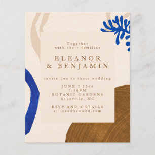 Budget Modern Abstract Beige Blue Wedding Invite