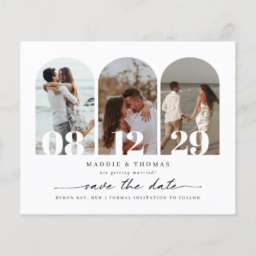 Budget modern arch photo Save the Date Flyer