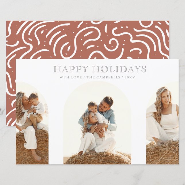 Budget Modern Arches Terracotta Photo Holiday Card (Front/Back)