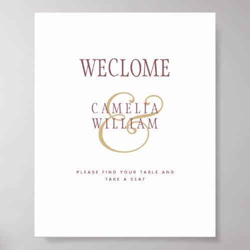 BUDGET Modern Berry Wine Gold Wedding SIGN