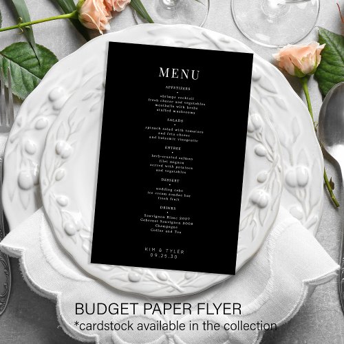 Budget modern black and white simple wedding menu flyer