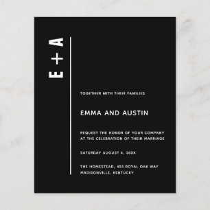Budget Modern Black Bold Initials Wedding Invite