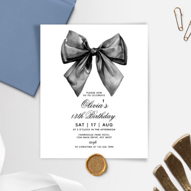 Budget Modern Black Bow Birthday Invitation (Creator Uploaded)