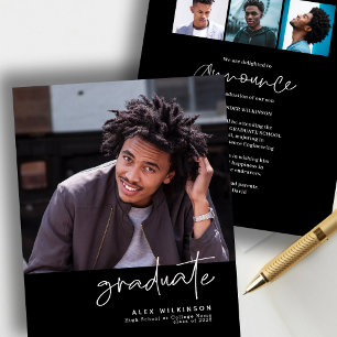 BUDGET Modern Black Chic 4 Photo GRAD Announcement Flyer