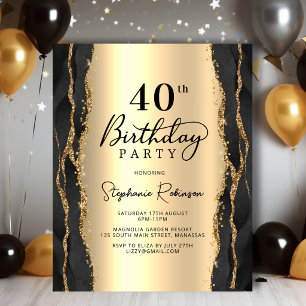 Budget Modern Black Gold 40th Birthday Invitation