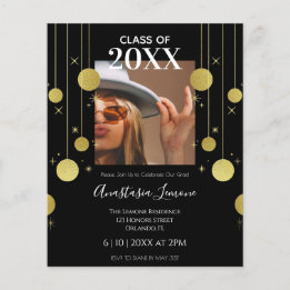 Budget Modern Black & Gold Graduation Invitation