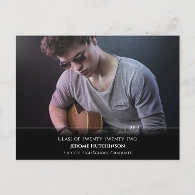 Budget Modern Black Photo Graduation Announcement Postcard (Front)