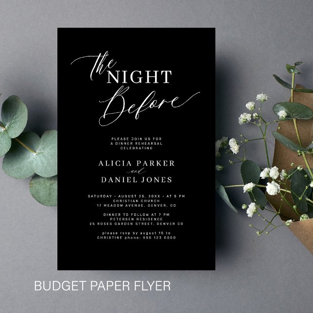 Budget modern black rehearsal dinner invitation flyer (Creator Uploaded)