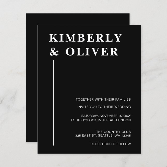 Budget Modern Black Wedding Invitations (Front/Back)