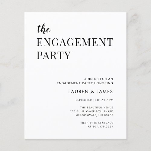 Budget Modern Black  White Engagement Party  Flyer