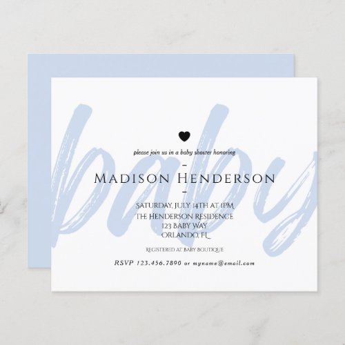 Budget Modern Blue Minimal Baby Shower Invitation