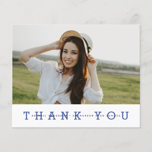 Budget Modern Blue Photo Grad Thank You Postcard