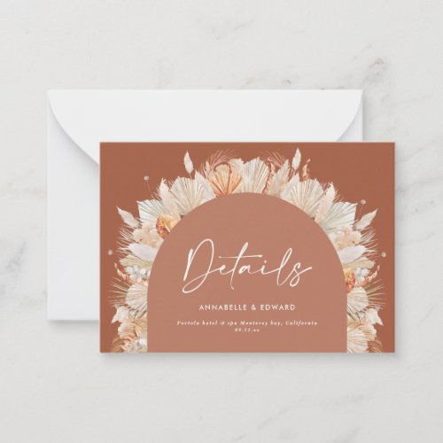 budget modern bohemian terracotta wedding details note card