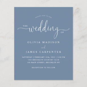 Budget Modern Boho Dusty Blue Photo Wedding Invite