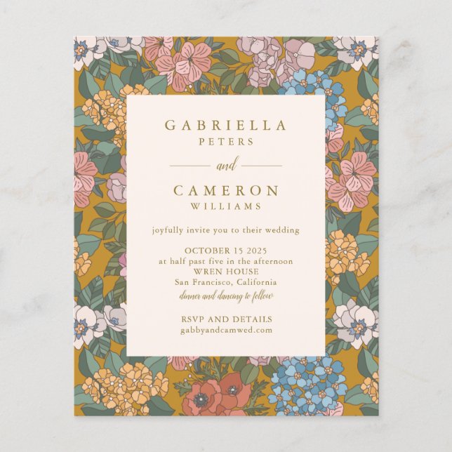 Budget Modern Boho Floral Yellow Wedding Invite (Front)