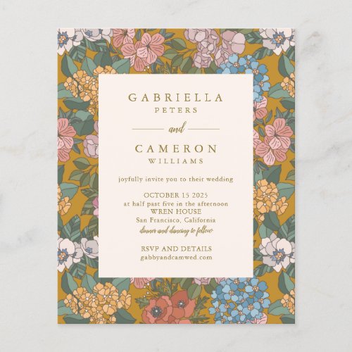 Budget Modern Boho Floral Yellow Wedding Invite