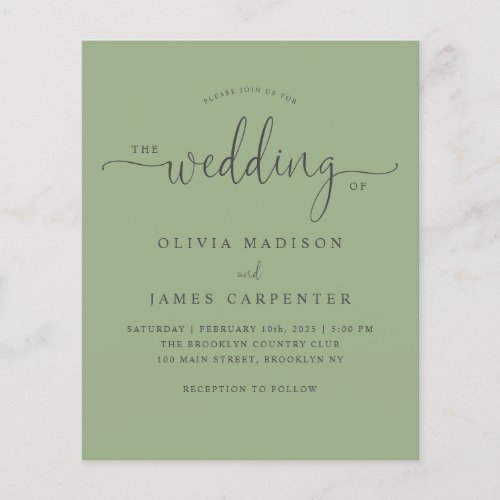 Budget Modern Boho Sage Green Photo Wedding Invite