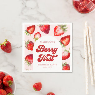 Budget Modern Boho Strawberry Berry 1st Birthday Napkins