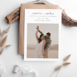 Budget Modern Boho Style Simple 2 Photo Wedding<br><div class="desc">A budget, modern yet minimalist wedding invitation featuring two of your favorite engagement photos. The front of this card features your names and wedding date in classic black and white typography. The first photo appears underneath. Cards reverse to a second photo of your choice, covered with a semi-transparent white overlay...</div>