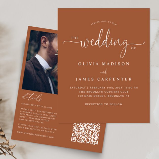 Budget Modern Boho Terracotta Photo Wedding Invite (Creator Uploaded)