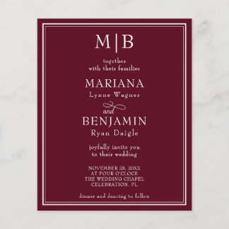 Budget Modern Border Burgundy Wedding Invitation