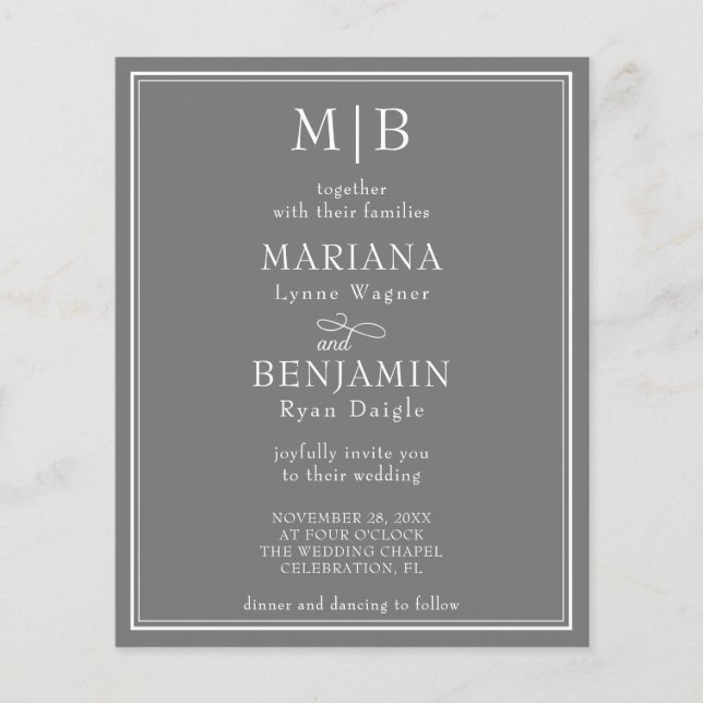 Budget Modern Border Gray Wedding Invitation Flyer (Front)