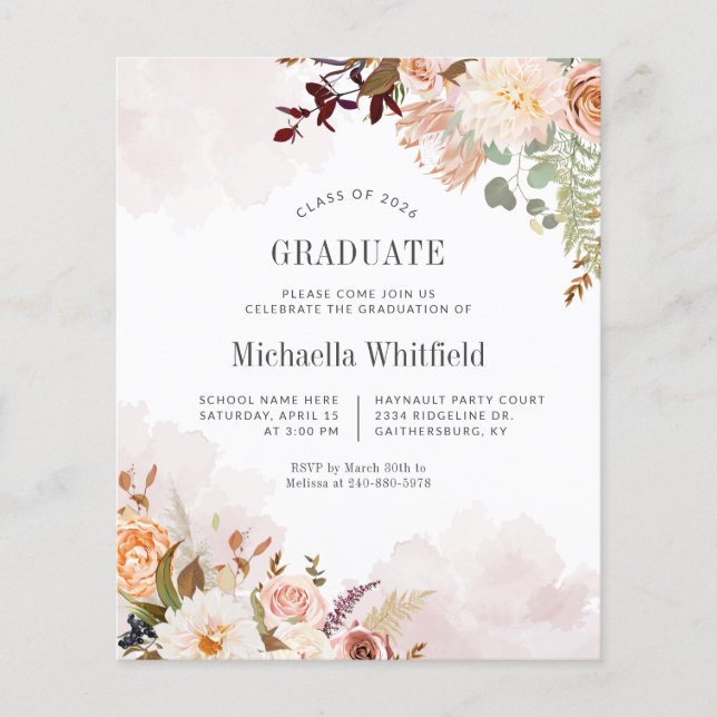 Budget Modern Botanical Chic Graduation Invitation (Front)