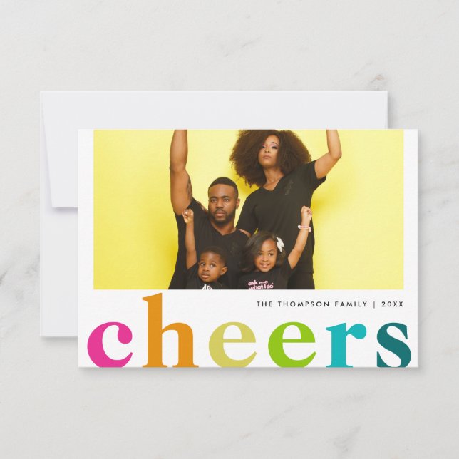 BUDGET Modern Bright Polka Cheers New Year Photo Note Card (Front)