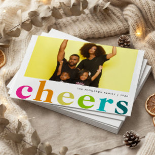 BUDGET Modern Bright Polka Cheers New Year Photo Note Card