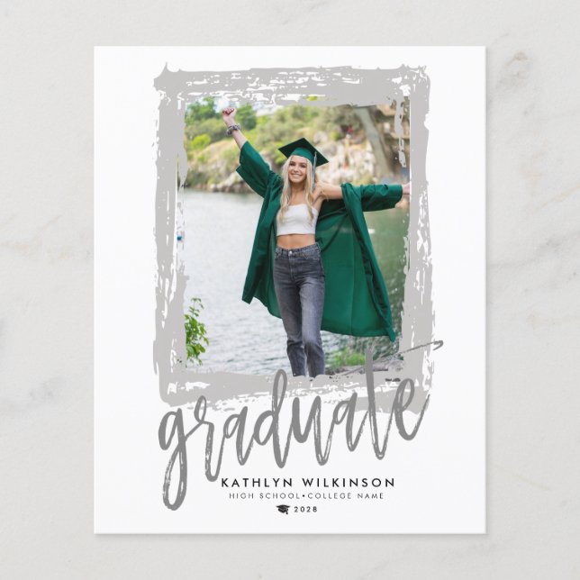 BUDGET Modern Brush Silver 2 Photo Grad Invitation Flyer (Front)
