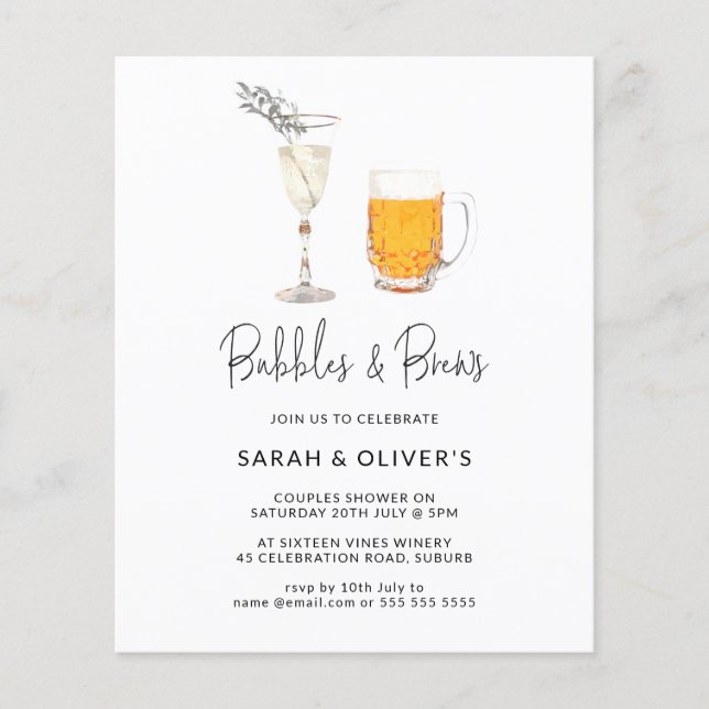 BUDGET Modern Bubbles & Brews Couples Shower  Flyer (Front)