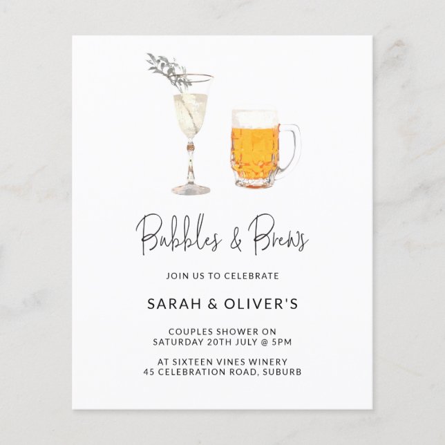 Budget Modern Bubbles & Brews Couples Shower Photo Flyer (Front)