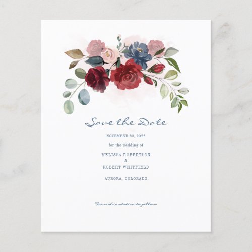 Budget Modern Burgundy Floral Rustic Save The Date