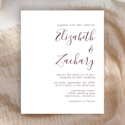 Budget Modern Burgundy Script Wedding Invitation