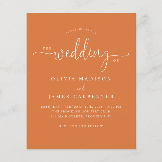 Budget Modern Burnt Orange Photo Wedding Invite (Front)