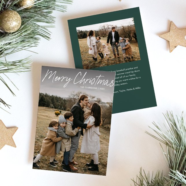 Budget Modern Calligraphy Merry Christmas 2 Photo Holiday Card (Creator Uploaded)