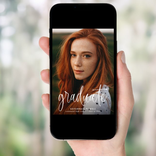 Budget Modern Calligraphy Photo Graduation Party Invitation (Front Digital)